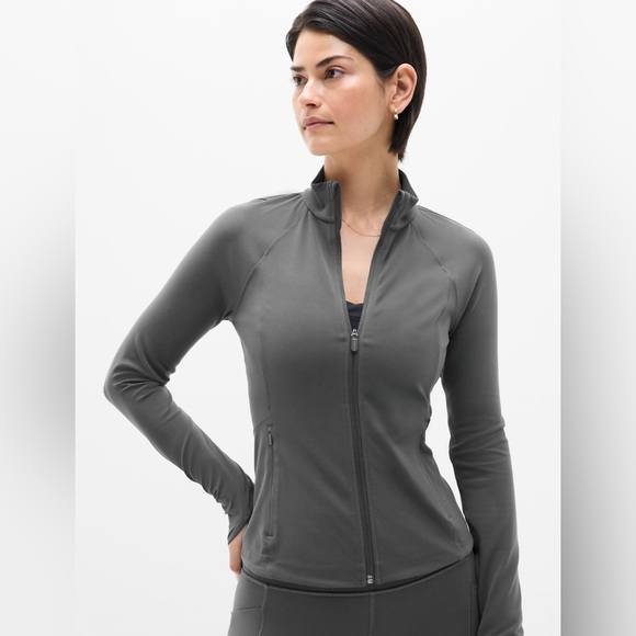 Athleta Textured Steel Gray Blue Salutation Zip Jacket, XL - Picture 1 of 8